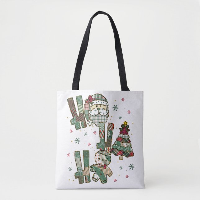 Tote Bag Ho Ho Ho Christmas Festive Patchwork (Devant)