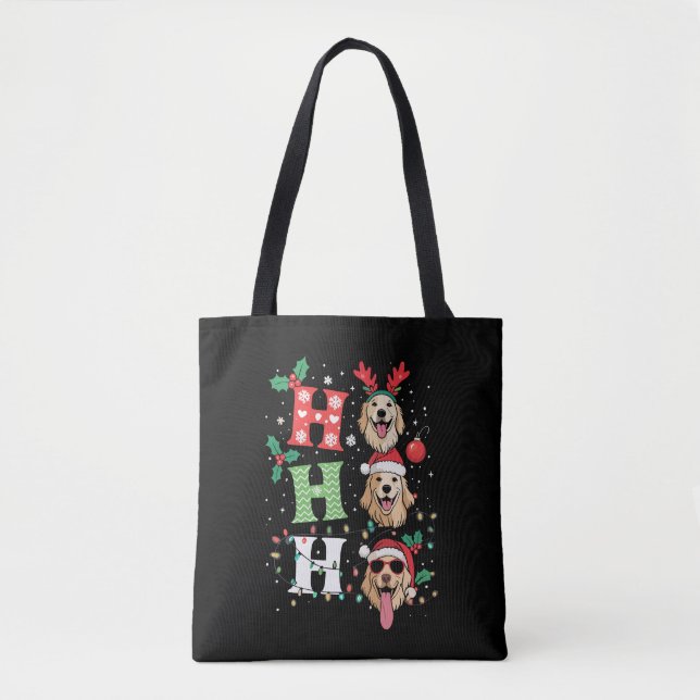 Tote Bag Ho Ho Ho Retrievers Golden Xmas (Devant)