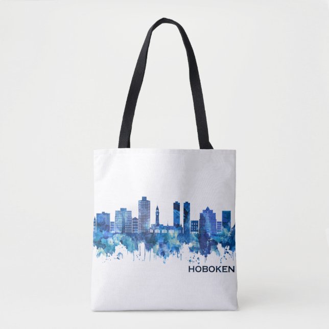 Tote Bag Hoboken New Jersey Skyline Blue (Devant)