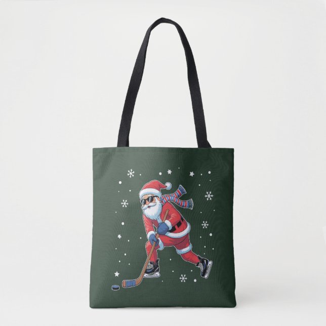 Tote Bag Hockey sur glace Noël Père Noël Jouer équipe de sp (Devant)