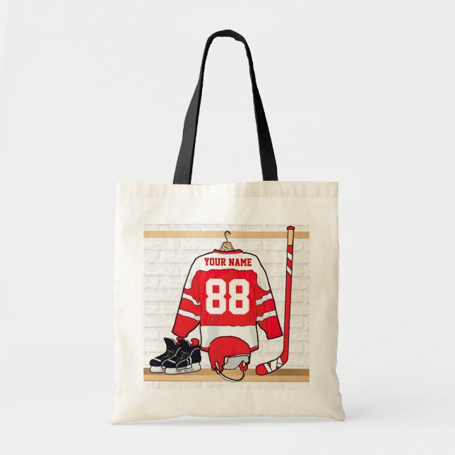 Tote Bag Hockey sur glace rouge et blanc personnalisé (Devant)