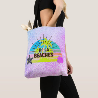 Tote Bag Hola plages soleil, plage argent bleu rose palmier