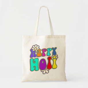 Tote Bag holiES - HAPPY HOLI colored outline flowers 1