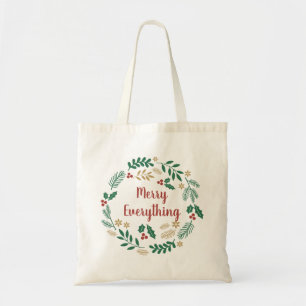 Tote Bag Holly Berry Pine Wreath Joyeux tout Photo