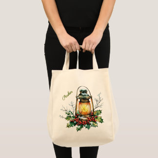 Tote Bag Holly et Baies personnalisés de Noël à l'aquarelle