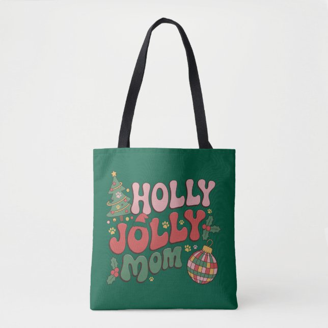 Tote Bag Holly Jolly Chien Maman Noël Vacances Animaux (Devant)