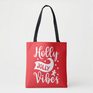 Tote Bag Holly Jolly Vibes Festive Rouge