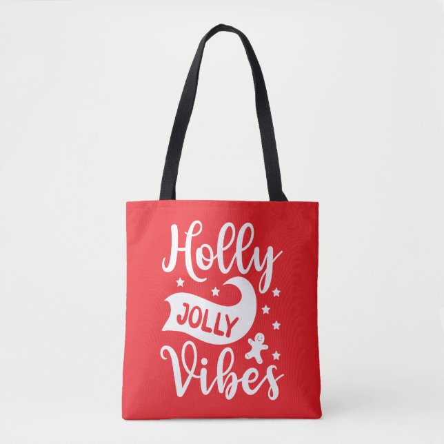 Tote Bag Holly Jolly Vibes Festive Rouge (Devant)