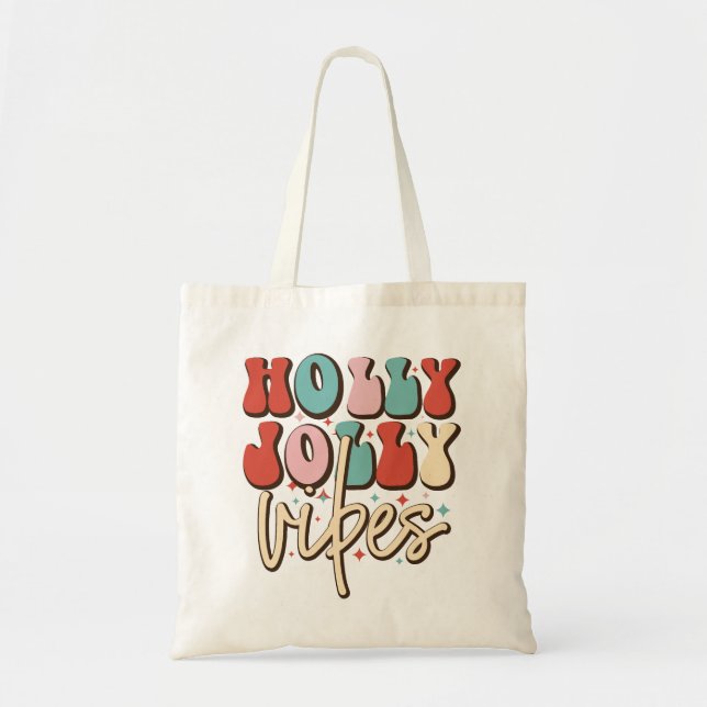 Tote Bag Holly Jolly Vibes Retro Vacances de Noël Super (Devant)
