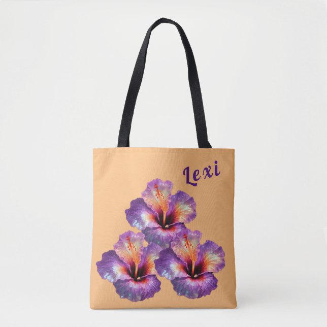 Tote Bag Holographique Iridescente Hibiscus Fleurs (Devant)