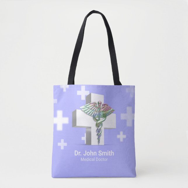 Tote Bag Holographique Médicale 3D Caduceus Croix blanche (Devant)