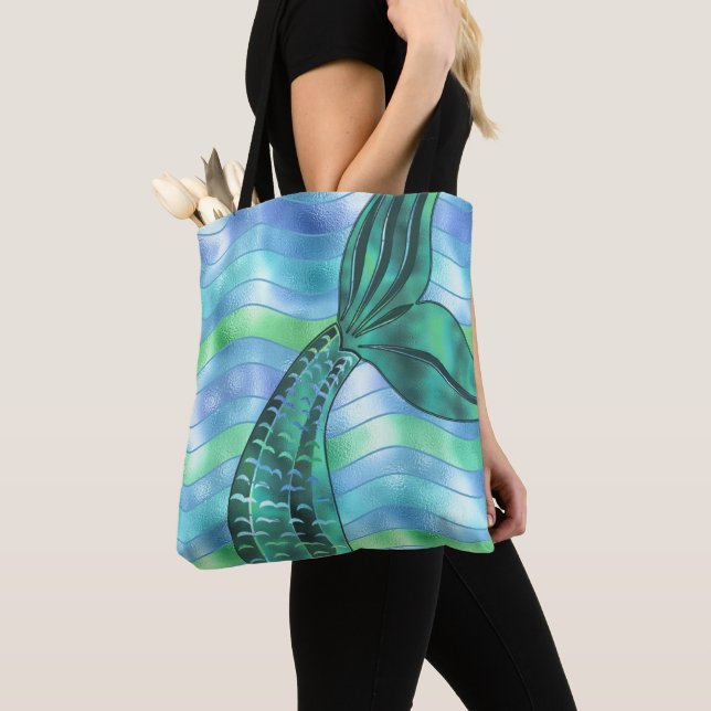Tote Bag Holographique Turquoise Mermaid Tail Wun Fun Chic  (De près)