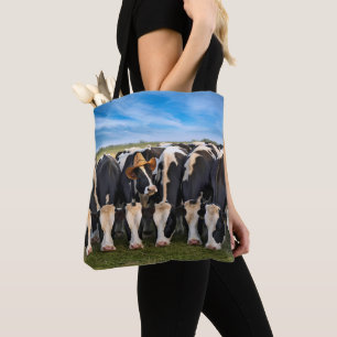 Tote Bag Holstein Cow porte un Casquette de cowboy