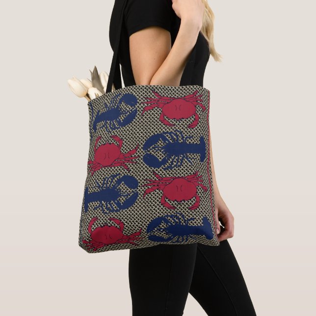 Tote Bag Homard Crabes Motif de la vie marine sur Mesh (De près)