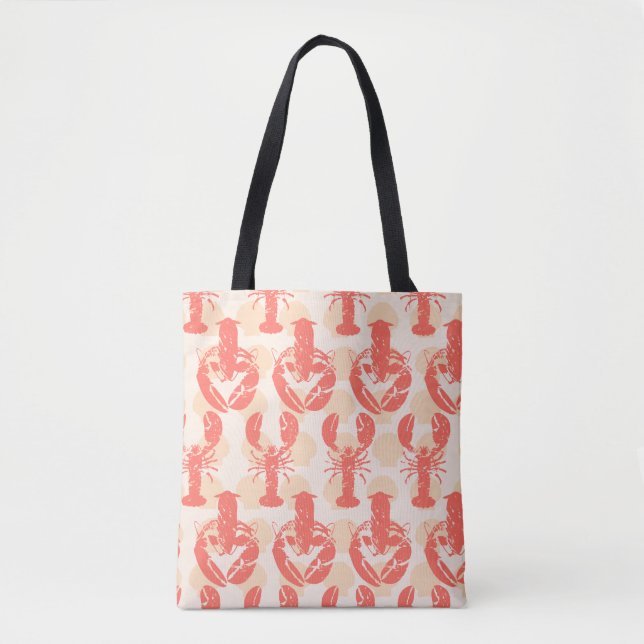 Tote Bag Homards et coquillages Corail rose Motif nautique (Devant)