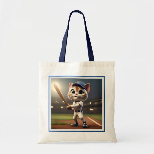 Tote Bag Home Run Hitter : Le chat de baseball 3D prend une (Devant)