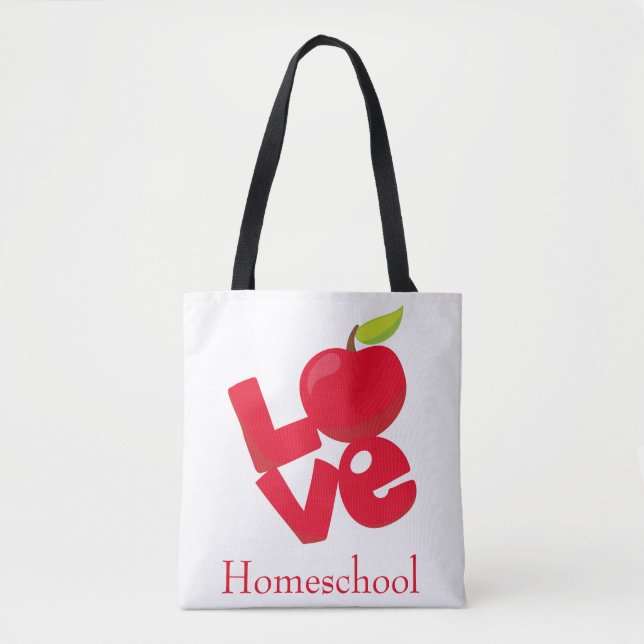 Tote Bag Homeschool Adventures Red and White Apple thème (Devant)