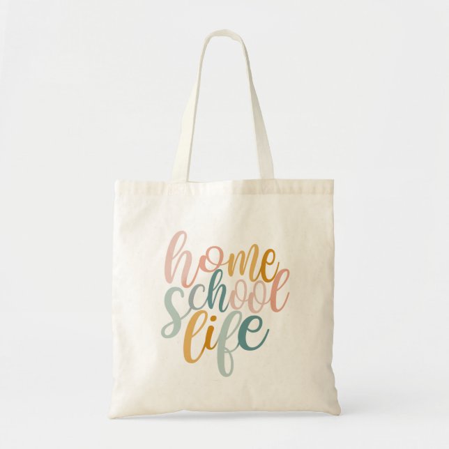 Tote Bag Homeschool Life Pastel Rainbow Colonnes Signature (Devant)