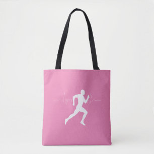 Tote Bag Homme coureurs Silhouette sur Arrière - plan rose
