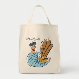 Tote Bag Homme français tenant le panier des baguettes