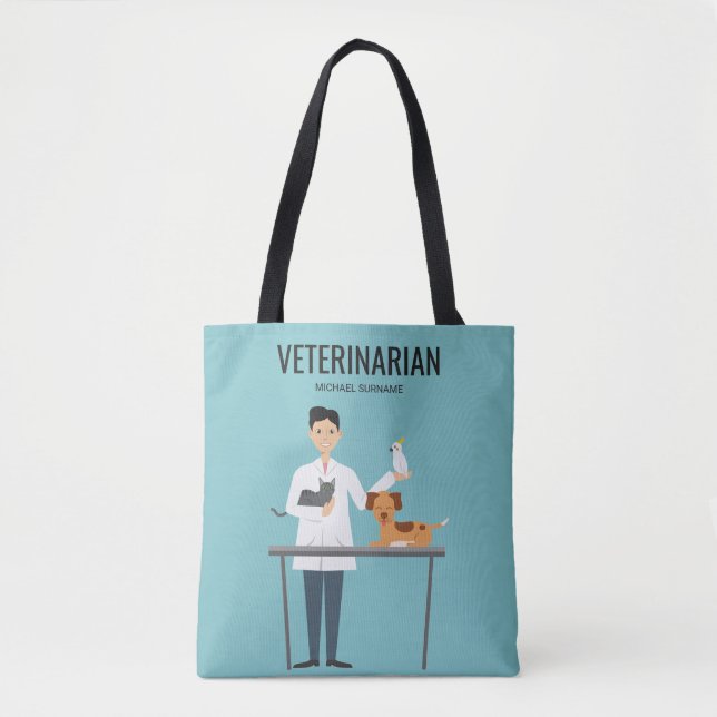 Tote Bag Homme vétérinaire avec animaux et texte personnali (Devant)