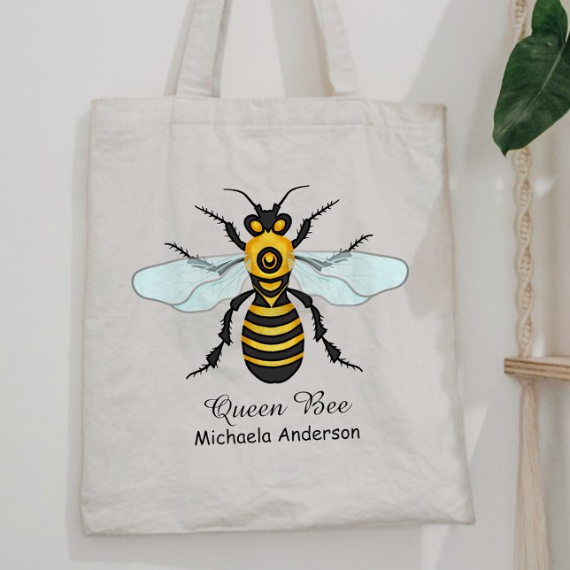Tote Bag Honeybee Bumblebee Queen Bee Jolie | Nom personnal (Créateur téléchargé)