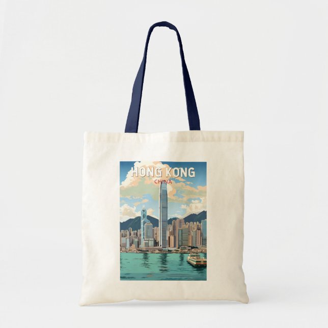 Tote Bag Hong Kong China Travel Art Vintage (Devant)