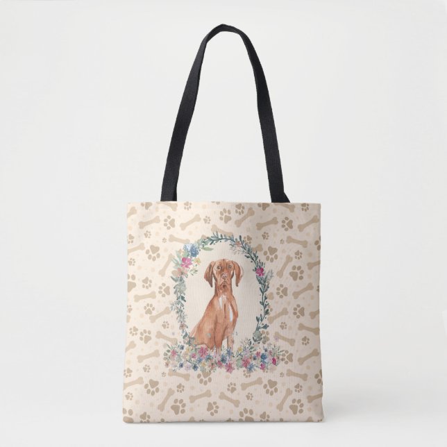 Tote Bag Hongrois Vizsla Chien Empreinte de patte & Chien B (Devant)