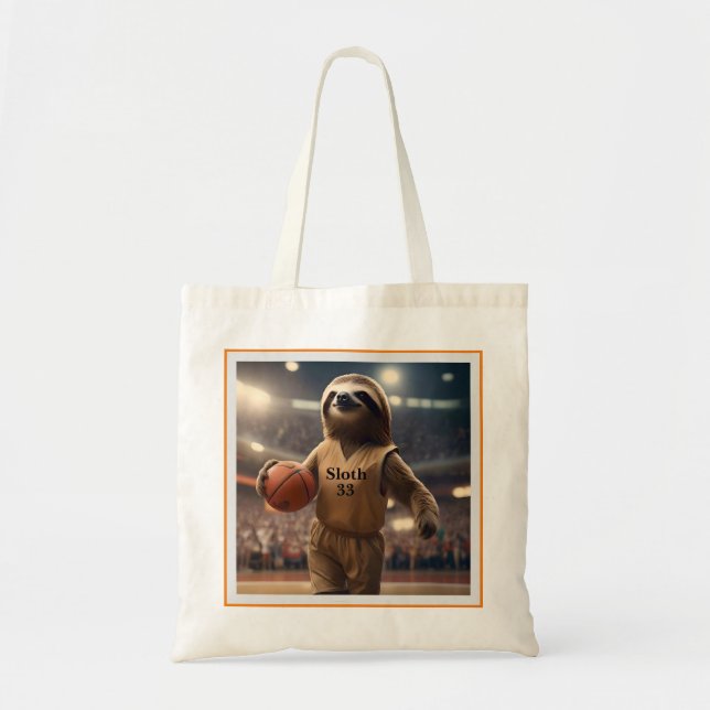 Tote Bag Hoops and Hangs : Le Slam Dunking Sloth, (Devant)