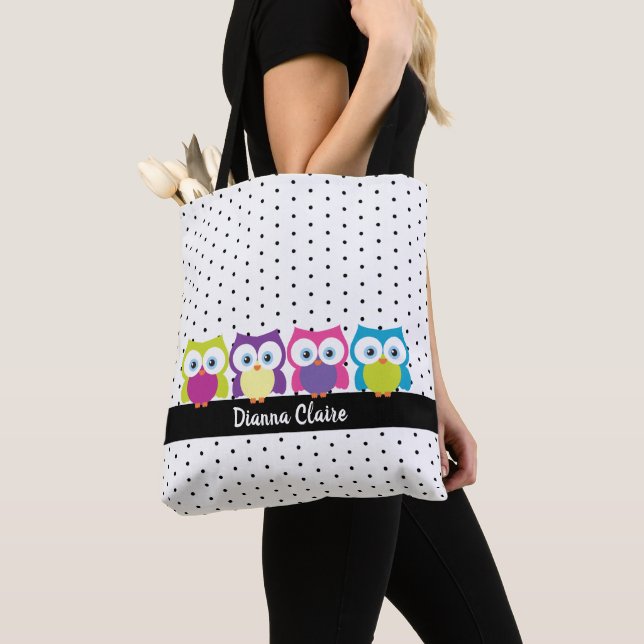 Tote Bag Hoot Owl Polka Dot Design Motif (De près)