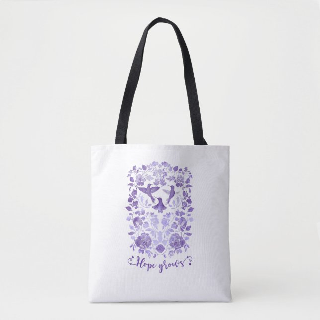Tote Bag Hope Grosses - Lavender Linocut Bird Inspirational (Devant)