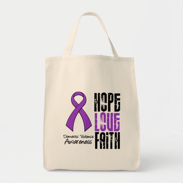 Tote Bag Hope Love Faith Ruban Violence domestique (Devant)