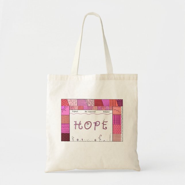 Tote Bag Hope Word Art with Doodles in Shades of Pink (Devant)