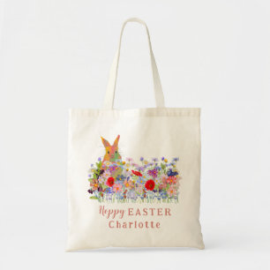 Tote Bag Hoppy Chasse aux oeufs de Pâques Bunny Fleurs sauv