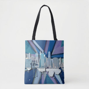 Tote Bag Horizon 3D bleu de New York City