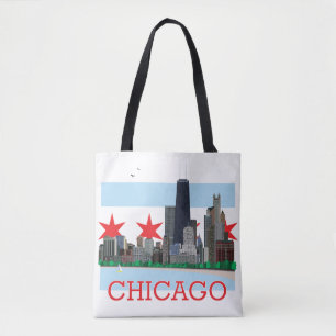 Tote Bag Horizon de Chicago et drapeau de ville