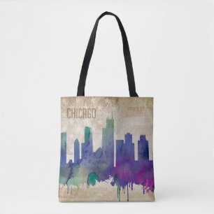 Tote Bag Horizon de ville d'aquarelle de Chicago, IL  