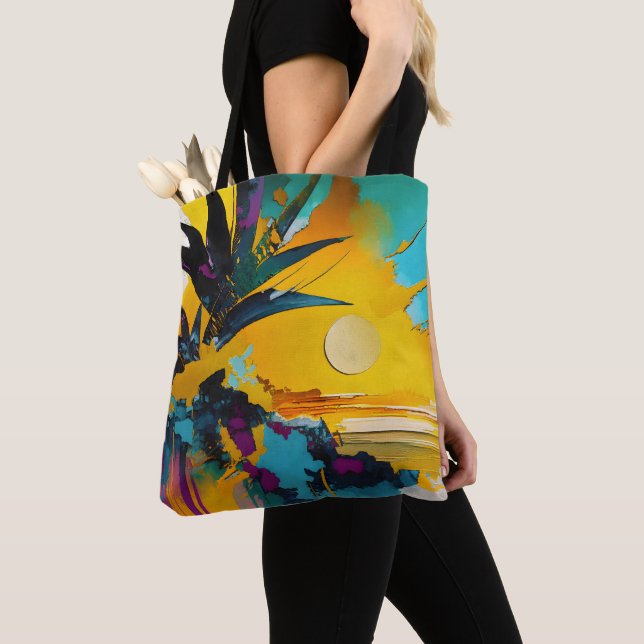 Tote Bag Horizon Doré – Coucher de Soleil Tropical Abstrait (De près)