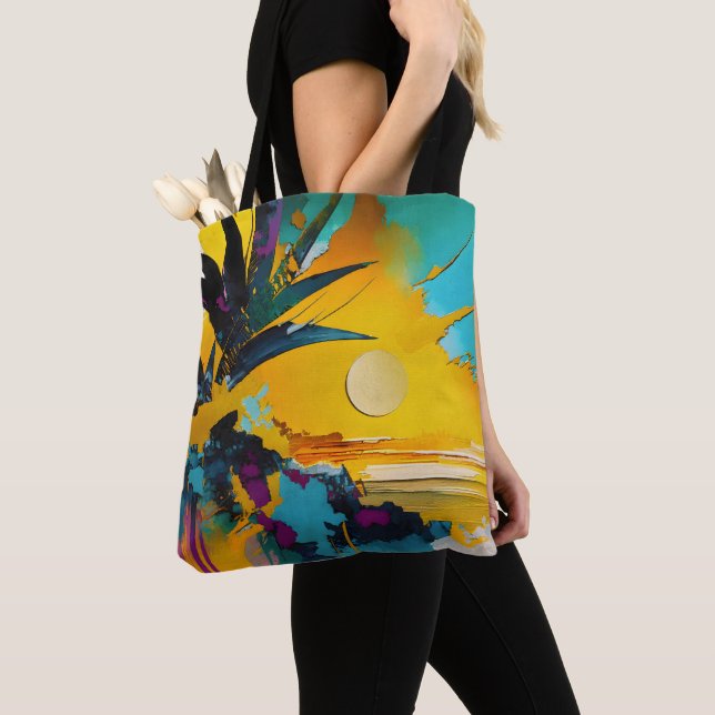 Tote Bag Horizon Doré – Coucher de Soleil Tropical Abstrait (De près)