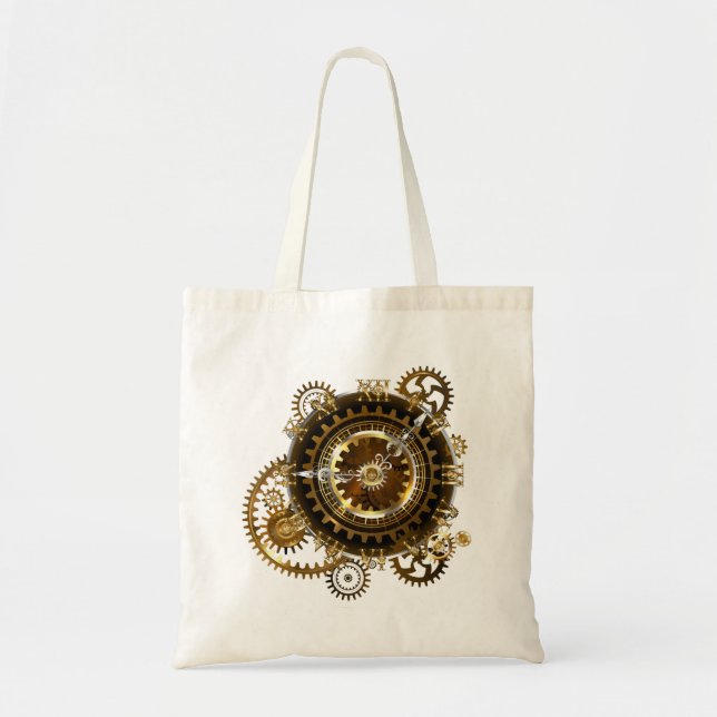 Tote Bag Horloge Steampunk avec des engrenages anciens (Devant)