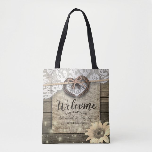 Tote Bag Horseshots Heart Sunflower Mariage campagnard Bien (Devant)