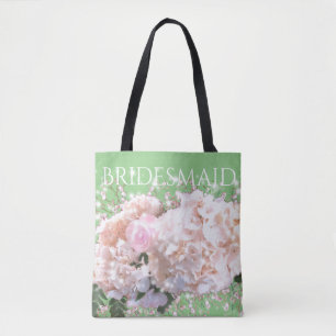 Tote Bag Hortensias romantiques blancs roses, fleurs blanch