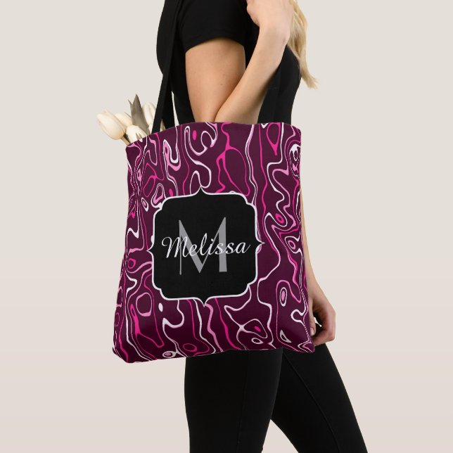 Tote Bag Hot pink damascus abstract swirls Custom Monogram (De près)