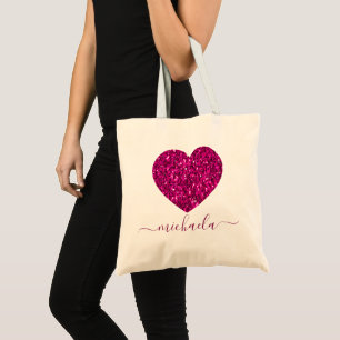 Tote Bag Hot rose pétillant faux coeur de parties scintilla