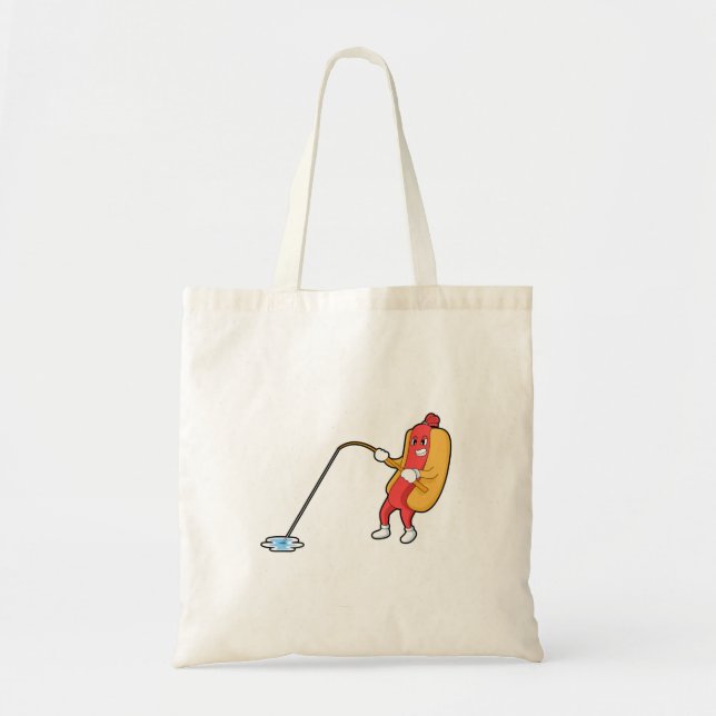Tote Bag Hotdog à la pêche avec bâtonnet de pêche (Devant)