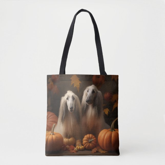 Tote Bag hound afghan Chiot Automne Citrouille de plaisir (Devant)