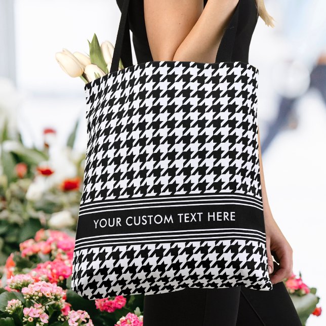 Tote Bag Houndstooth élégant Personnalisé noir blanc (Créateur téléchargé)