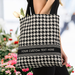 Tote Bag Houndstooth élégant Personnalisé noir off-blanc
