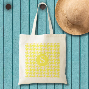 Tote Bag Houndstooth Motif Lemon Jaune