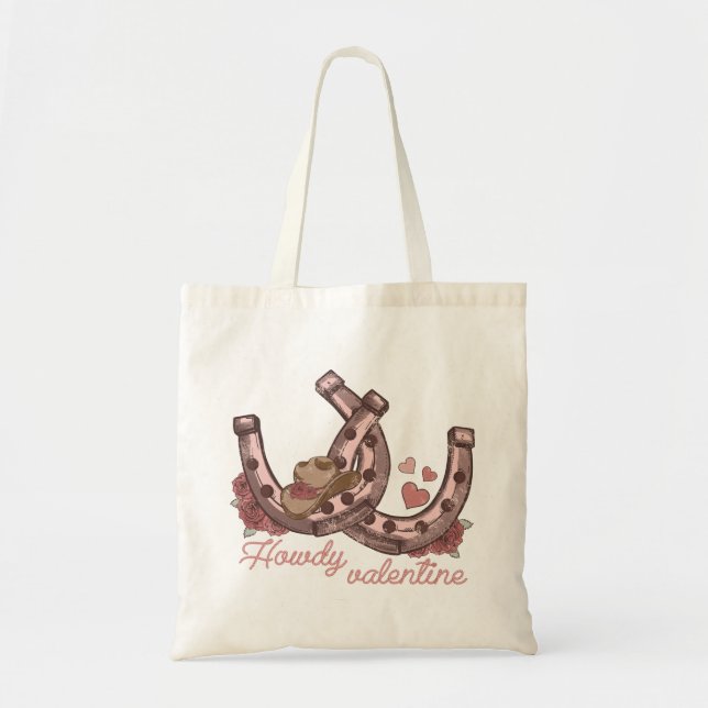 Tote Bag Howdy Valentine Western Horseshoes (Devant)